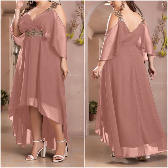 Luxe Plus Sequin Cold Shoulder Formal Evening Prom wedding Dress - Picture 8 of 11